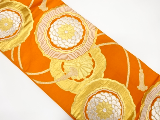 JAPANESE KIMONO / ANTIQUE FUKURO OBI / SILK / WOVEN KIKU